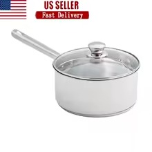3 Quart Induction Compatible Stainless Steel Saucepan with Straining Lid Durable Tri Ply Base Easy Pour and Strain Cooking