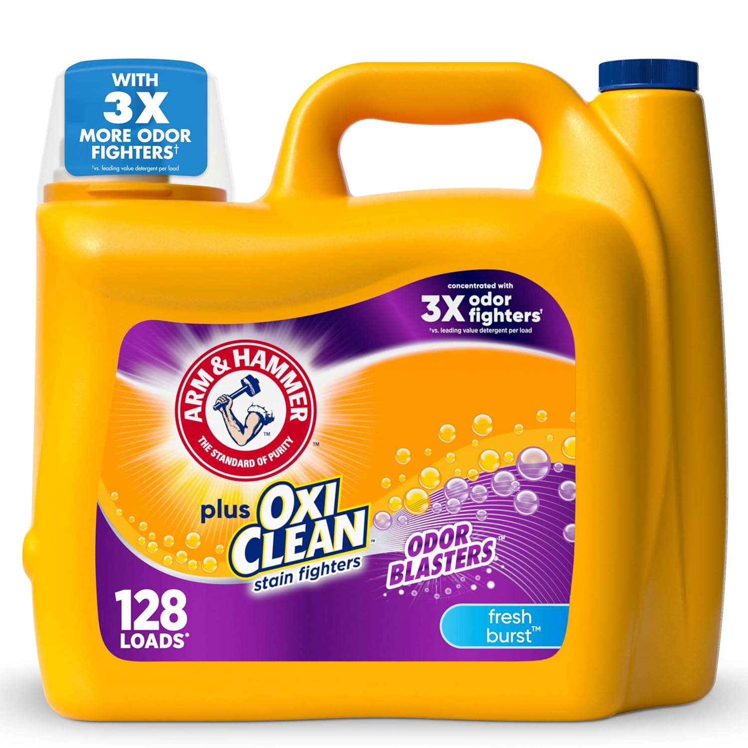 ARM & HAMMER Plus OxiClean Odor Blasters Fresh Burst, 128 Loads Liquid Laundry Detergent, 166.5 Fl oz ARM & HAMMER Plus OxiClean Odor Blasters Fresh Burst, 128 Loads Liquid Laundry Detergent, 166.5 Fl oz