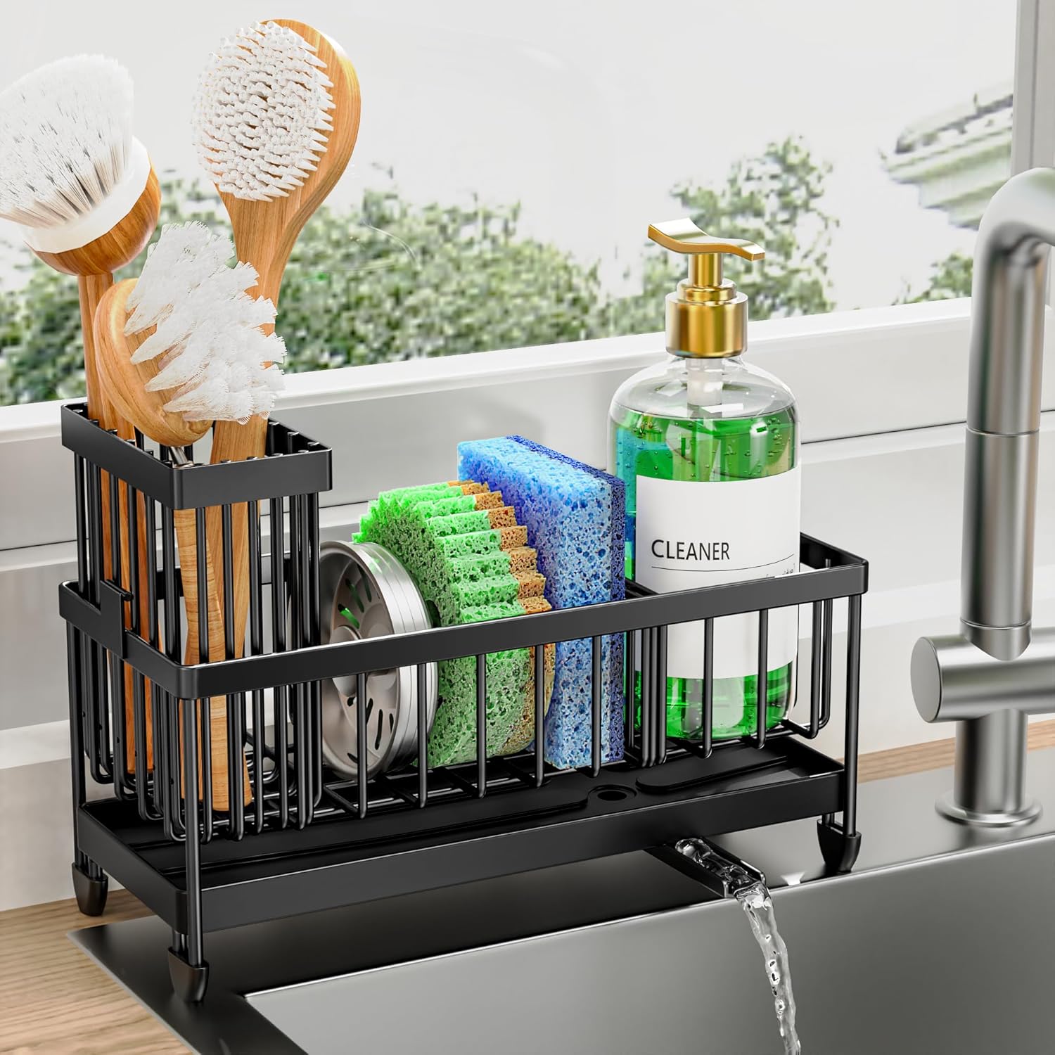 Cisily Sponge Holder for Kitchen Sink, Sink Caddy Organizer with High Brush Holder, Kitchen Countertop Organizers and Storage Essentials, Rustproof 304 Stainless Steel (Black,... Cisily Sponge Holder for Kitchen Sink, Sink Caddy Organizer with High Brush Holder, Kitchen Countertop Organizers and Storage Essentials, Rustproof 304 Stainless Steel (Black,...