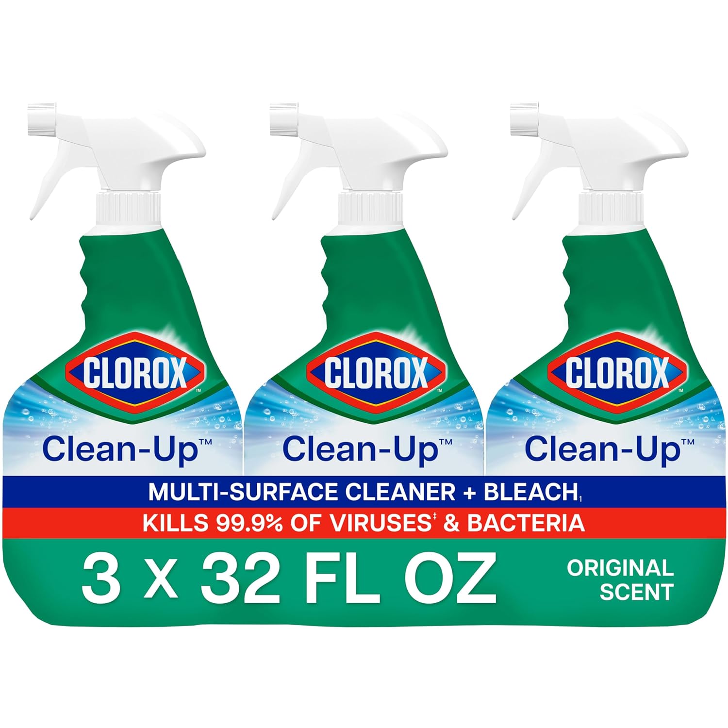 Clorox Clean-Up Multi-Surface Cleaner with Bleach, Original, Spray Bottle, 32 Fl Oz., Pack of 3 Clorox Clean-Up Multi-Surface Cleaner with Bleach, Original, Spray Bottle, 32 Fl Oz., Pack of 3