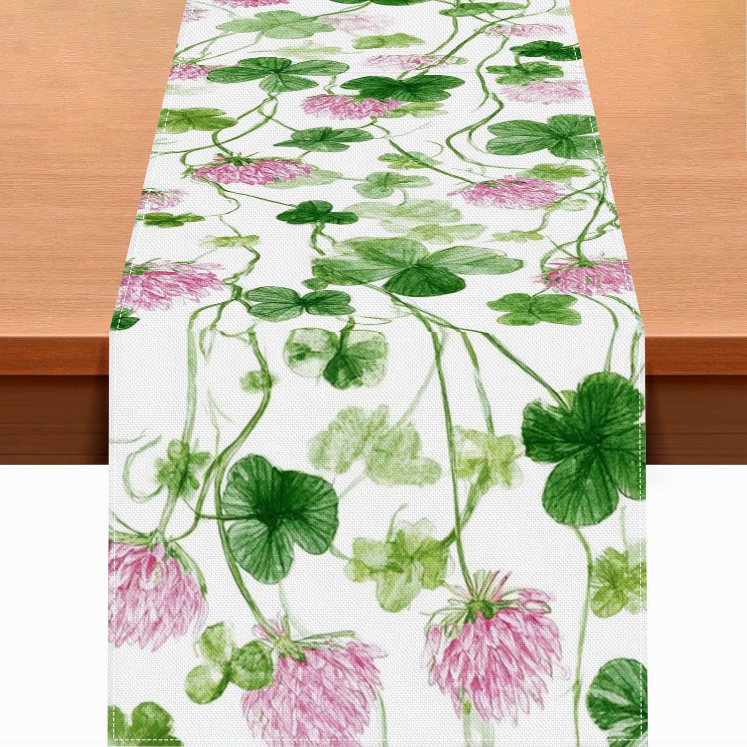 Clover Floral Table Runner 13x72 Inch Burlap Farmhouse Table Decor with Pink Green Shamrock Flower Pattern Rustic Burlap Table Runner for Dining Kitchen Home Clover Floral Table Runner 13x72 Inch Burlap Farmhouse Table Decor with Pink Green Shamrock Flower Pattern Rustic Burlap Table Runner for Dining Kitchen Home