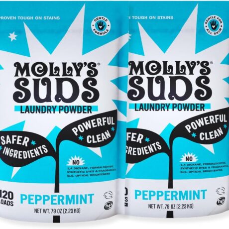 Molly's Suds Original Laundry Detergent Powder | Clean Laundry Detergent Powder for Sensitive Skin | Simple, Effective Ingredients, Stain Fighting | 240 Load (Peppermint)