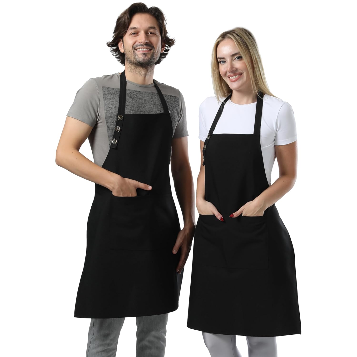 TOSHE Kitchen Apron Waterdrop Resistant Cotton Apron with adjustable Aprons for Women with Pockets Cooking Apron (2 Pack - Black) TOSHE Kitchen Apron Waterdrop Resistant Cotton Apron with adjustable Aprons for Women with Pockets Cooking Apron (2 Pack - Black)