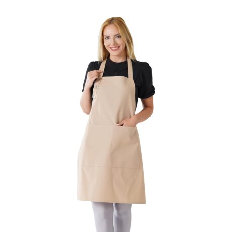 TOSHE Kitchen Apron Waterdrop Resistant Cotton Apron with adjustable Aprons for Women with Pockets 10 Color option Cooking Beige Apron(Beige)