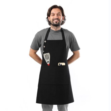 TOSHE Kitchen Apron Waterdrop Resistant Cotton Apron with adjustable Aprons for Women with Pockets 10 Color option Cooking Black Apron (Black)