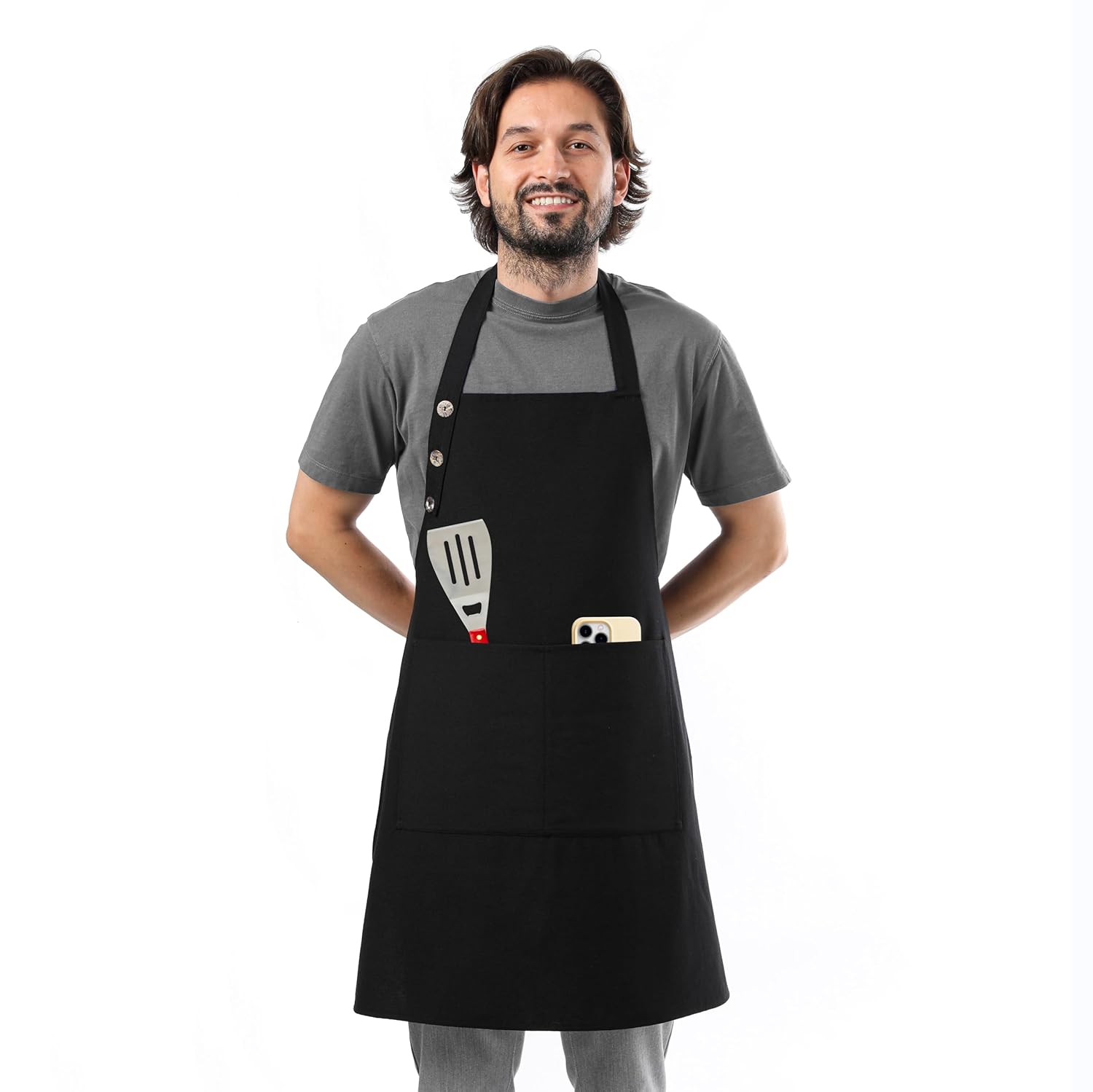 TOSHE Kitchen Apron Waterdrop Resistant Cotton Apron with adjustable Aprons for Women with Pockets 10 Color option Cooking Black Apron (Black) TOSHE Kitchen Apron Waterdrop Resistant Cotton Apron with adjustable Aprons for Women with Pockets 10 Color option Cooking Black Apron (Black)