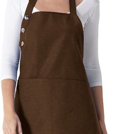 TOSHE Kitchen Apron Waterdrop Resistant Cotton Apron with adjustable Aprons for Women with Pockets 12 Color option Cooking Brown Apron (Brown)