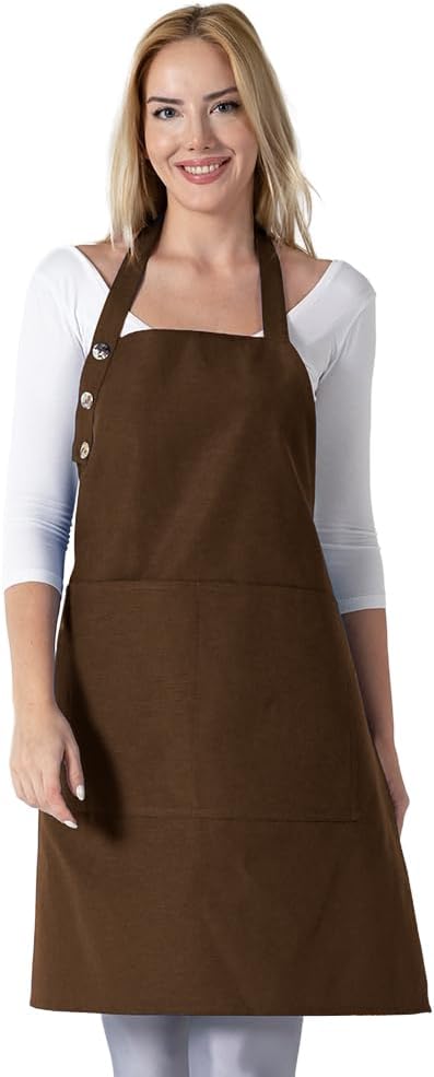 TOSHE Kitchen Apron Waterdrop Resistant Cotton Apron with adjustable Aprons for Women with Pockets 12 Color option Cooking Brown Apron (Brown) TOSHE Kitchen Apron Waterdrop Resistant Cotton Apron with adjustable Aprons for Women with Pockets 12 Color option Cooking Brown Apron (Brown)