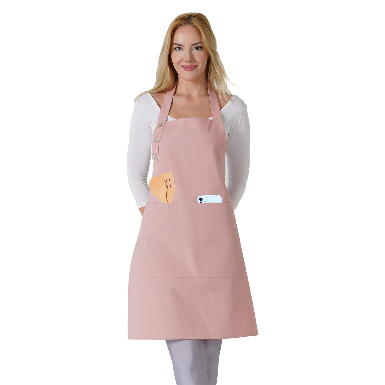 TOSHE Kitchen Apron Waterdrop Resistant Cotton Apron with adjustable Aprons for Women with Pockets 10 Color option Cooking Powder Pink Apron (Powder Pink) TOSHE Kitchen Apron Waterdrop Resistant Cotton Apron with adjustable Aprons for Women with Pockets 10 Color option Cooking Powder Pink Apron (Powder Pink)